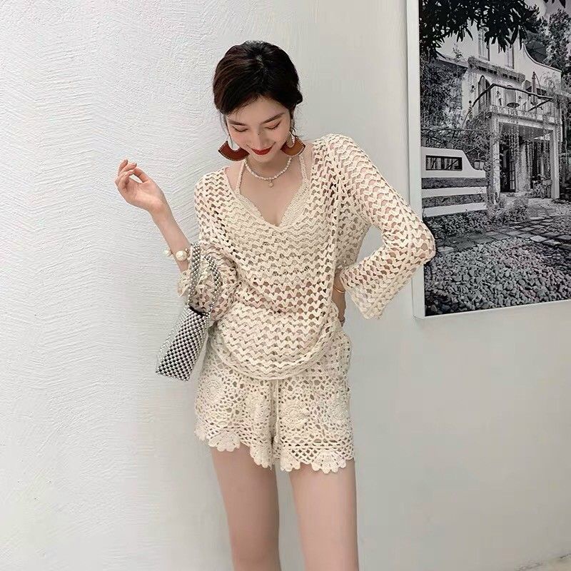 Bikini Len Đi Biển, Set Ren 3 Món Quảng Châu Đan Ngực Vivi Shop