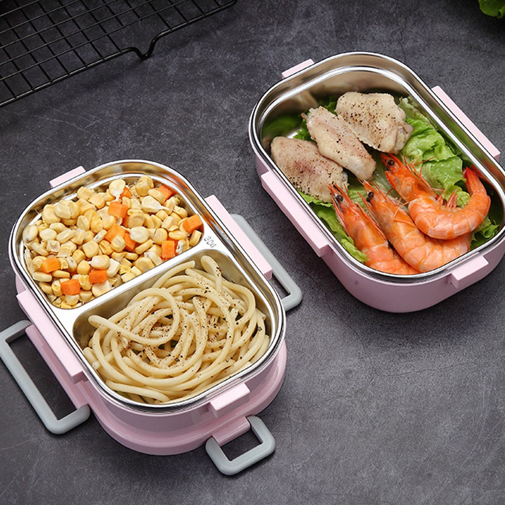 Hộp Cơm Giữ Nhiệt 2 Tầng 3 Ngăn Cao Cấp Chất Liệu Khay Inox304 Không Gỉ Chống Tràn HC-02