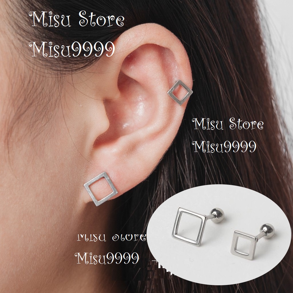 Khuyên titan tứ giác(vuông) nam nữ (bi vặn)