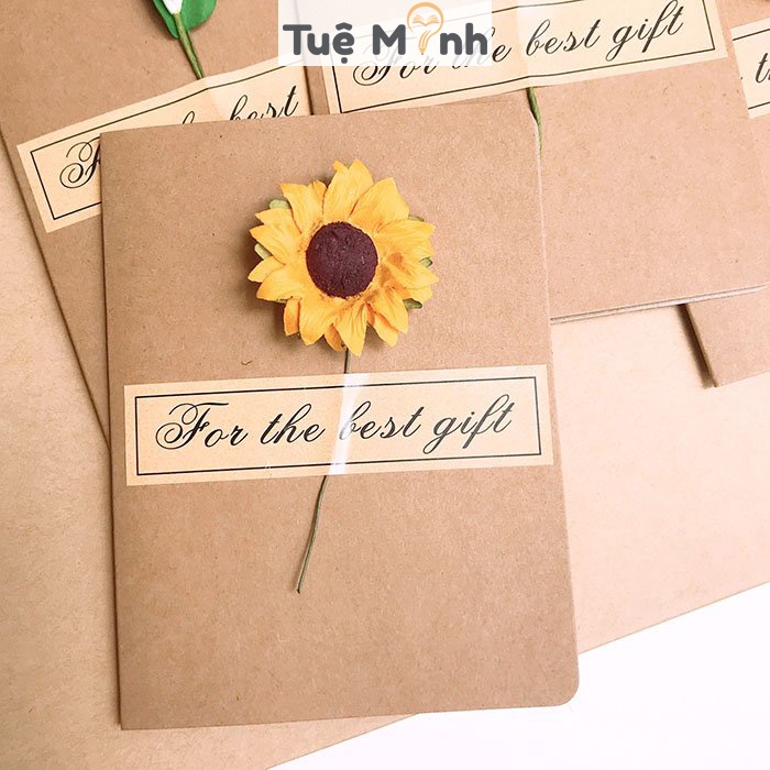 Thiệp kraft Vintage hoa hướng dương phong cách handmade xinh xắn