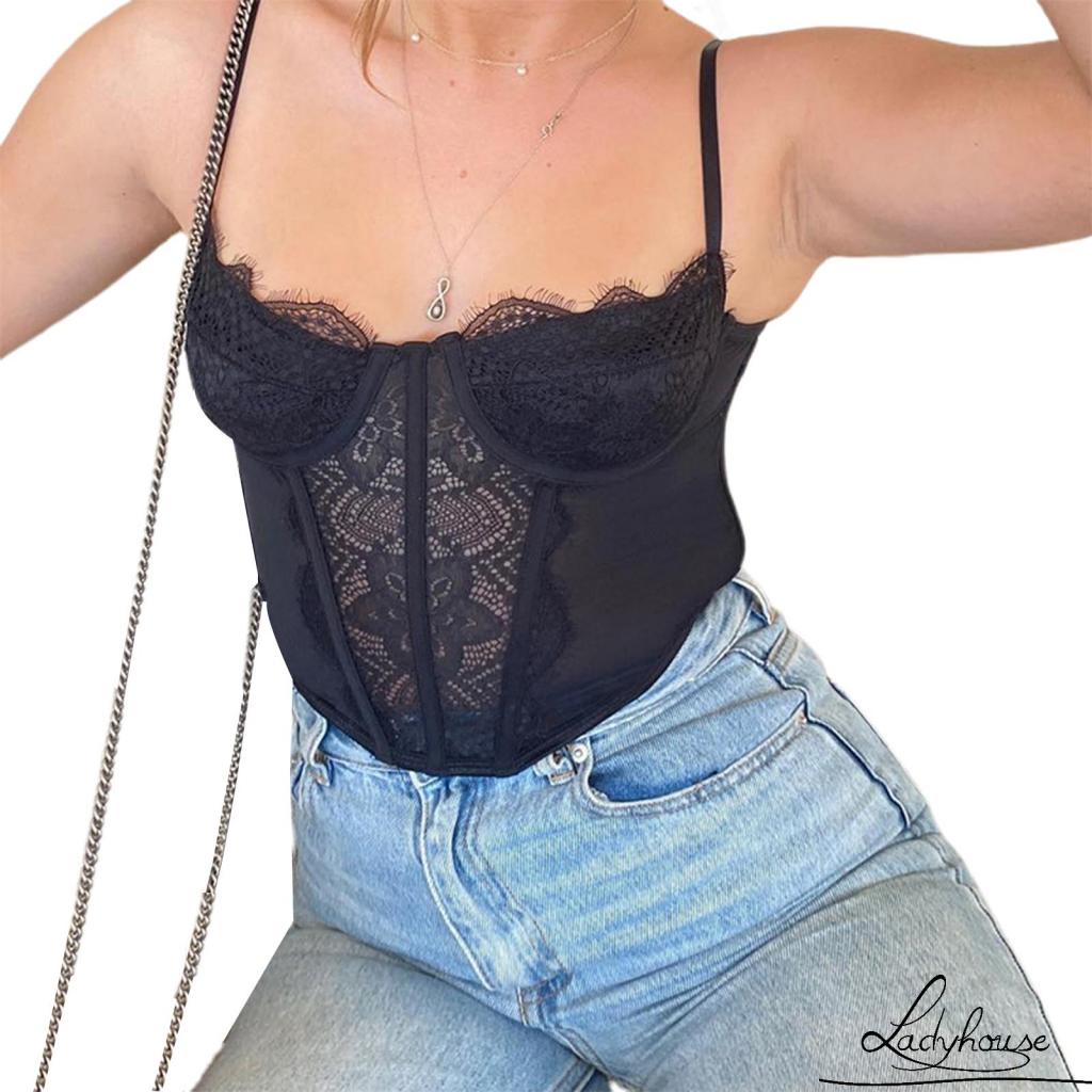 Áo Hai Dây Phối Ren Màu Sắc Trơn Gợi Cảm Cho Nữ