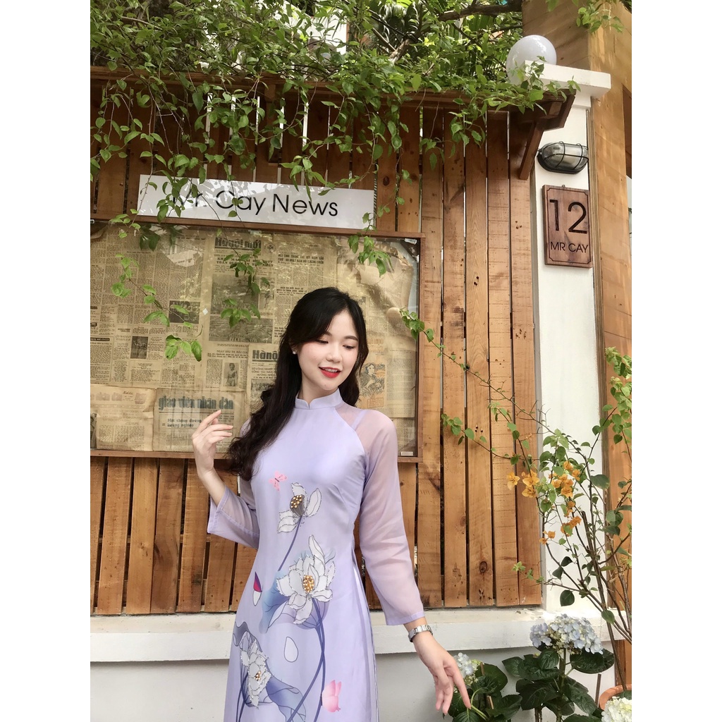 Áo dài tơ Sen cao cấp - KHÔNG ĐÍNH KẾT