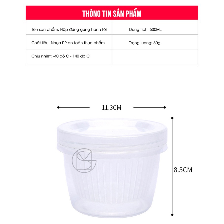 Hộp Đựng Gừng Hành Tỏi, thực phẩm, hoa quả hình tròn, có lớp tách nước