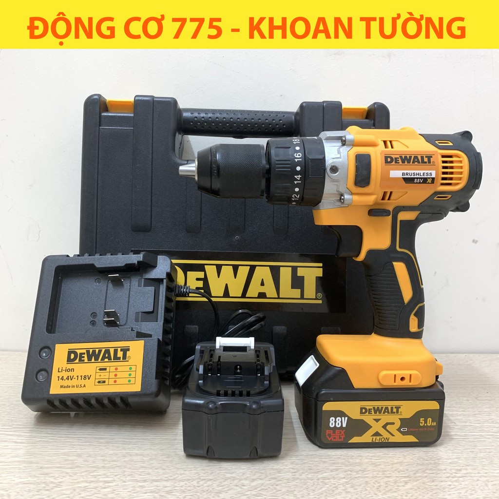 Máy khoan pin Dewalt 88V 3 chức năng, Có búa, Pin chuẩn 10 Cell, Động cơ 775