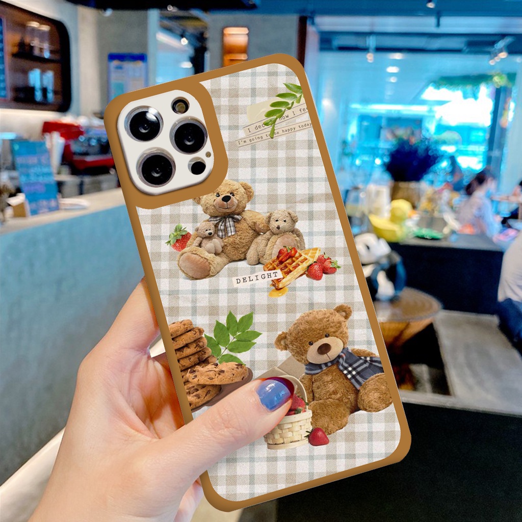 Ốp Iphone siêu xinh Gấu bông cạnh đồ ăn ốp lưng iphone cạnh vuông đủ mã từ 6 đến 13promax