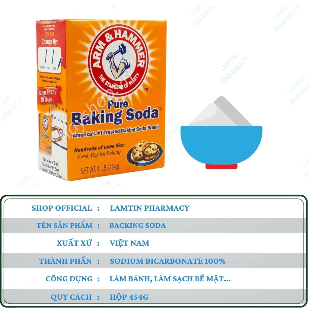 ✅(Chính Hãng) Bột Baking Soda Đa Công Dụng Làm trắng rằng,  làm bánh Hộp Giấy 454g