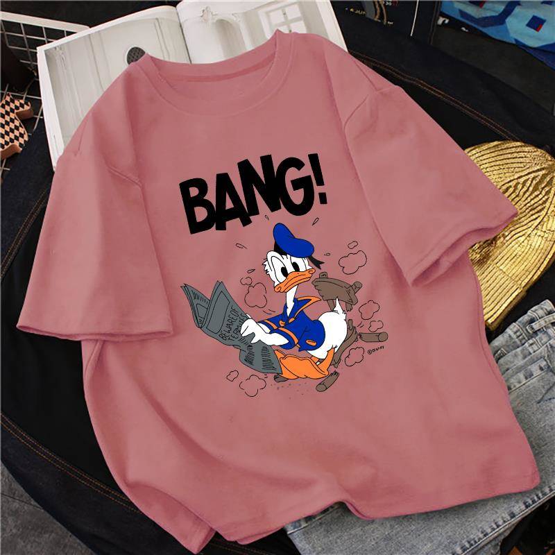 NRVP Áo thun tay ngắn dáng rộng họa tiết hoạt hình dễ thương phong cách Hàn Quốc 2021 cho nữ