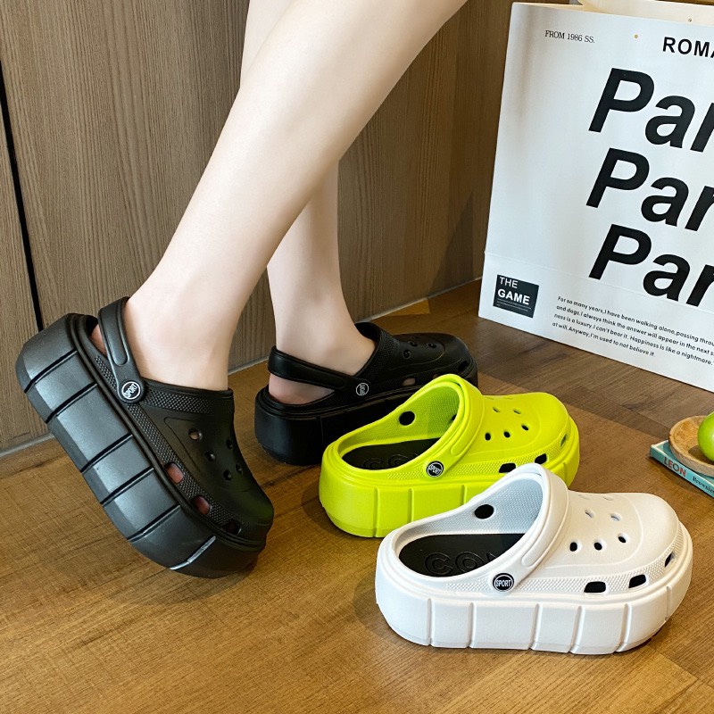 Dép Cross độn đế nữ đế 6cm siêu nhẹ kèm Sticker dễ thương - dép bánh mì Cross nữ hot trend 2022