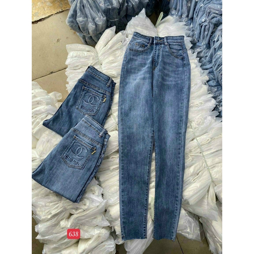 Quần jean nữ lưng cao màu xanh phối rách, quần bò nữ co giãn mẫu mới form ôm dáng siêu đẹp thời trang LadyFashion-MQ638