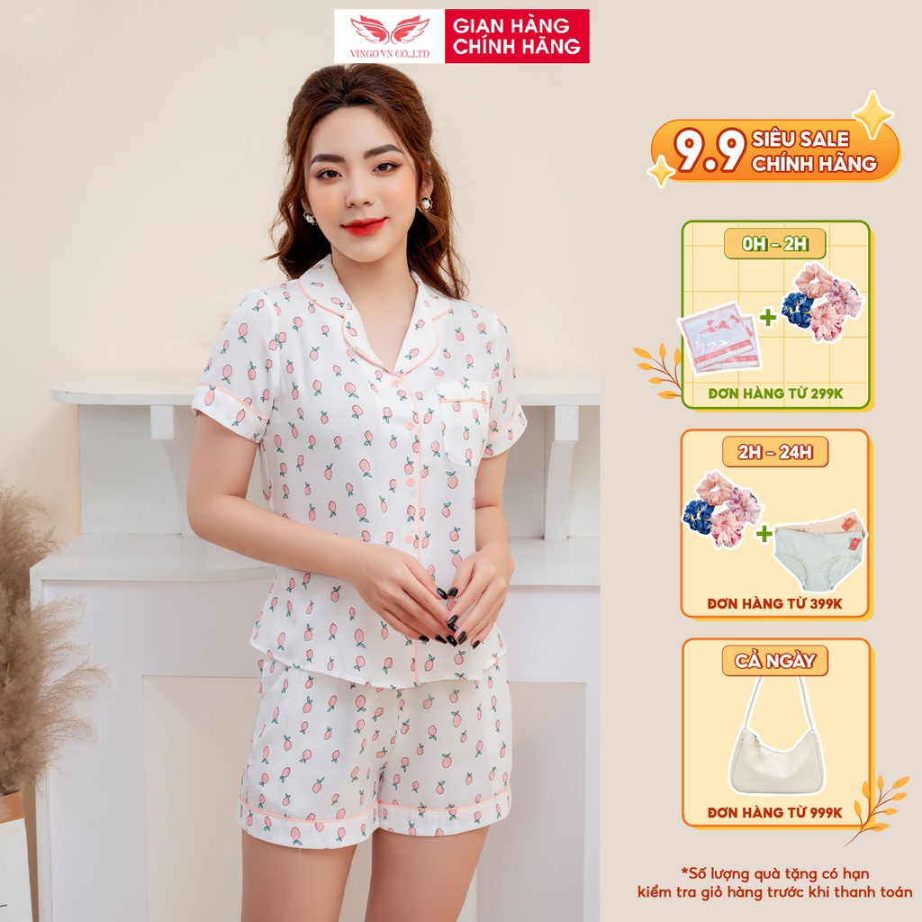 Đồ bộ nữ Pijama mặc nhà tơ đũi mùa hè VINGO tay ngắn quần đùi quả chanh dễ thương H713 VNGO