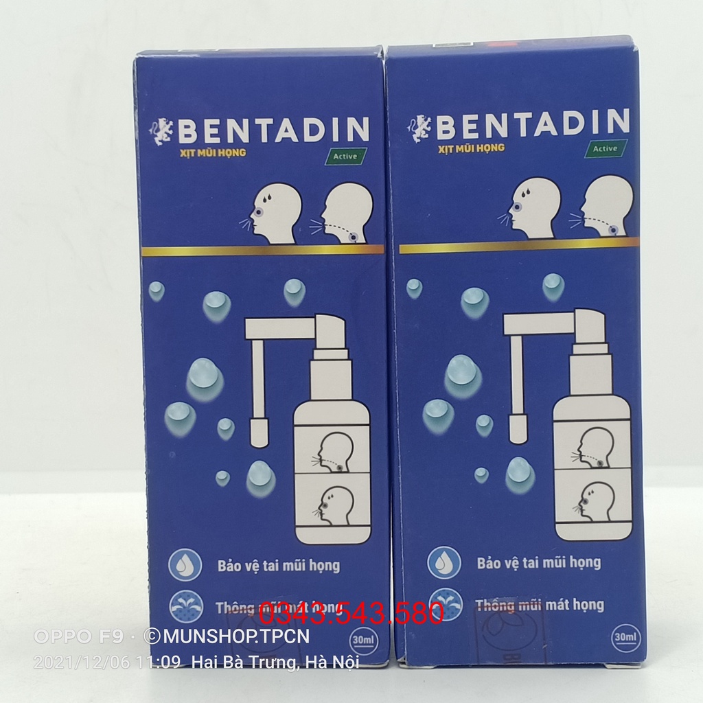 Xịt mũi họng BENTADIN Ative chai 30ml - Giảm các triệu chứng viêm mũi dị ứng, viêm xoang