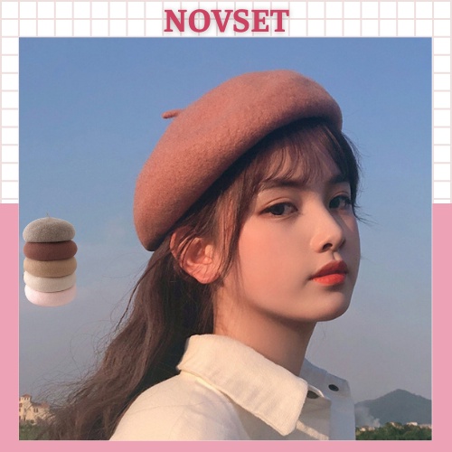 Mũ Nồi dạ cao cấp NOVSET Mũ beret dạ có dây chỉnh size mũ