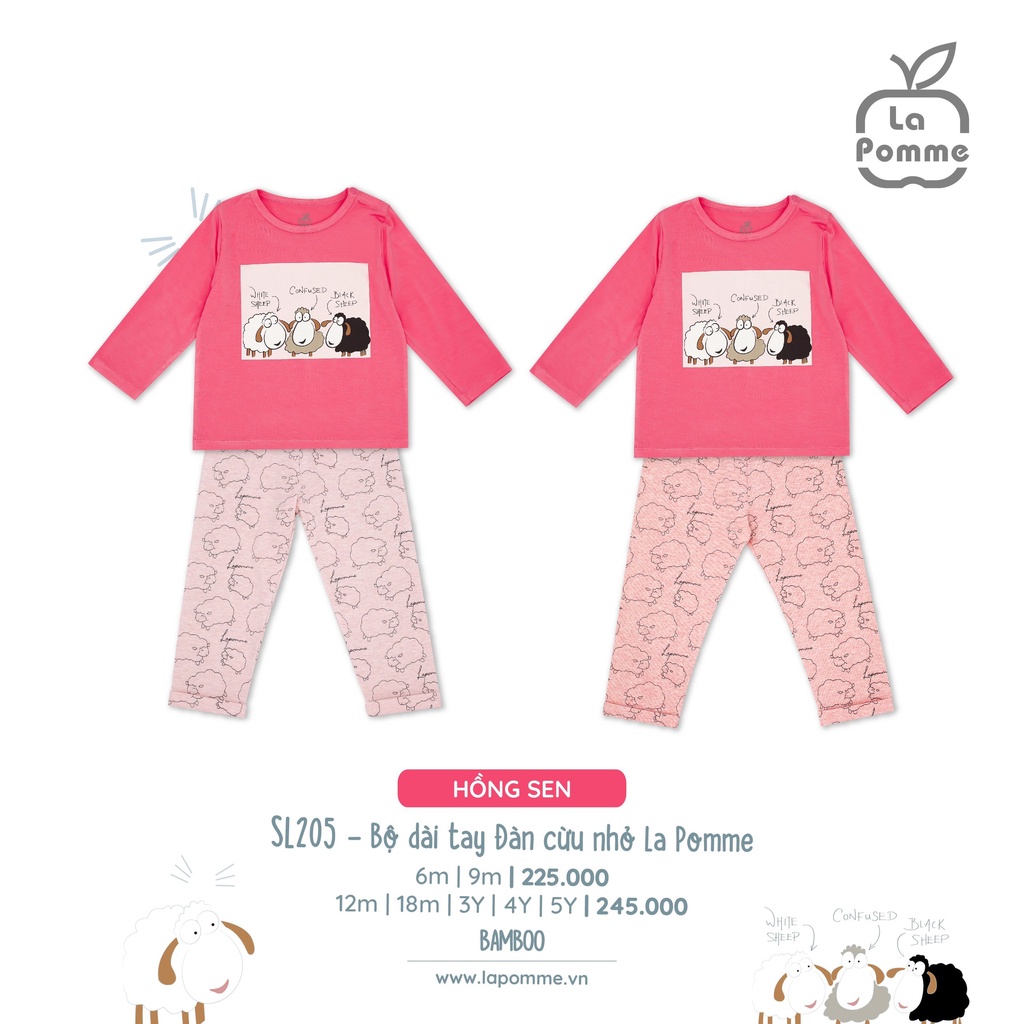 Bộ La Pomme dài tay vải Bamboo cao cấp mềm mịn thoáng mát thấm hút tốt in đàn cừu nhỏ cho bé trai bé gái SL205