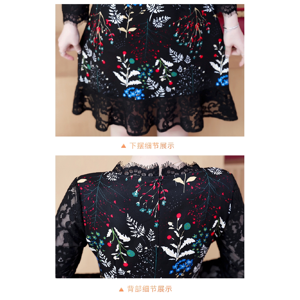 Ready Stock 5XL Korean Fashion Black Lace Long Sleeve Women Plus Size Midi Dress Casual Midi Dresses | BigBuy360 - bigbuy360.vn