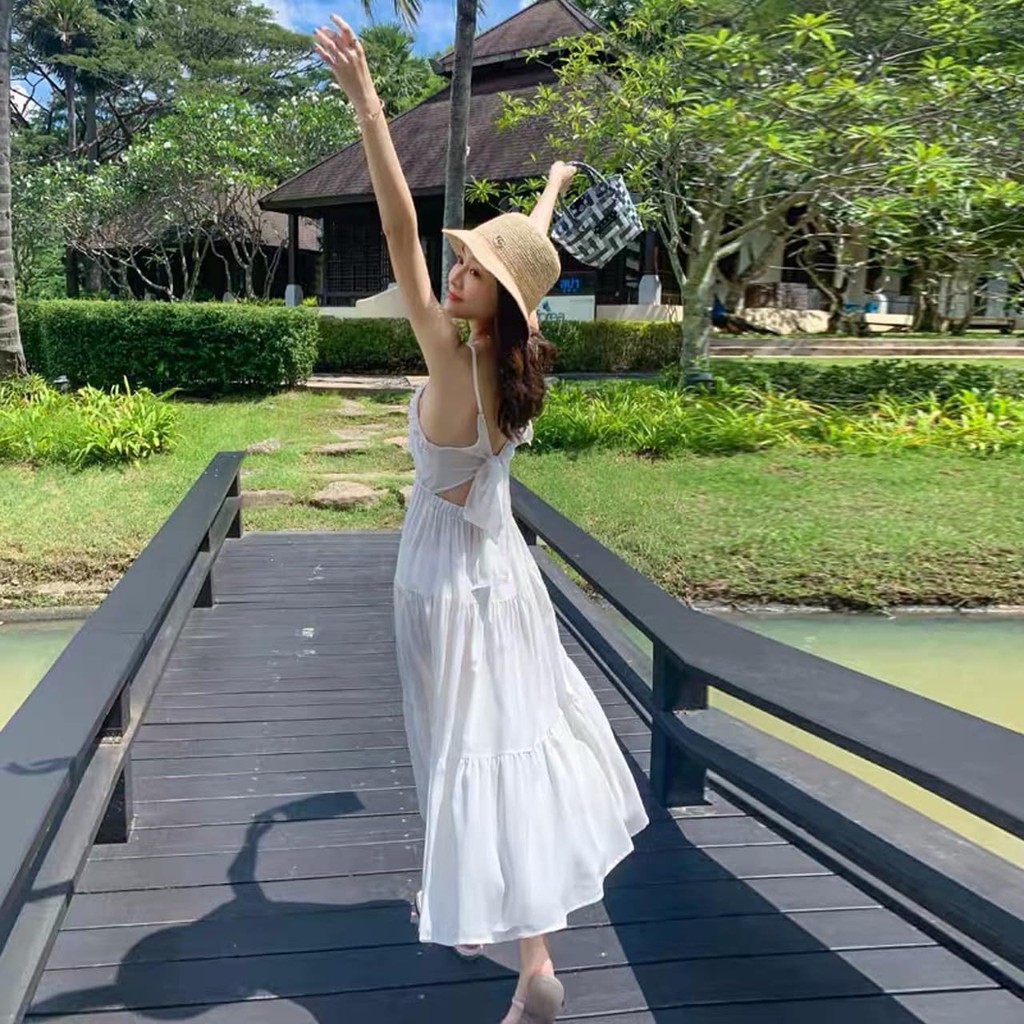 Đầm maxi 2 dây nơ lưng | BigBuy360 - bigbuy360.vn