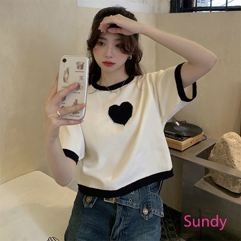 Áo Dệt Kim Tay Ngắn Màu Sắc Ngọt Ngào Thời Trang Mùa Hè Cho Nữ