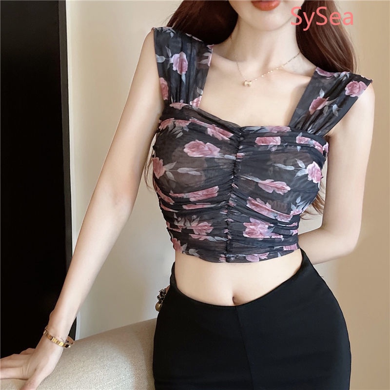 Áo Croptop Chiffon Họa Tiết Hoa Phong Cách Pháp Thời Trang Mùa Hè