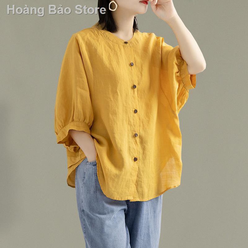 váy suôngváy body♚✿♛Áo sơ mi nữ tay trung cotton linen phong cách mới mùa hè 2021 ba lỗ Hàn Quốc ngắn lửng