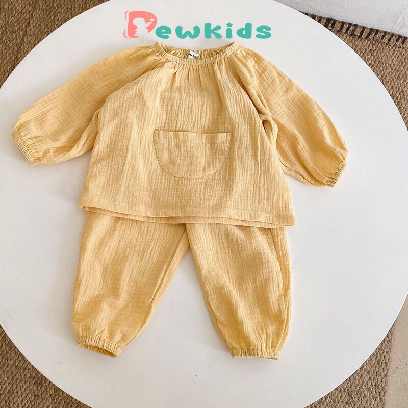 Đồ bộ bé gái Dewkids, bộ dài tay bé gái vải Xô Mulin cao cấp DK112