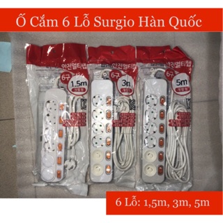 Ổ Cắm 6 Lỗ 6 Công Tắc Surgio Hàn Quốc