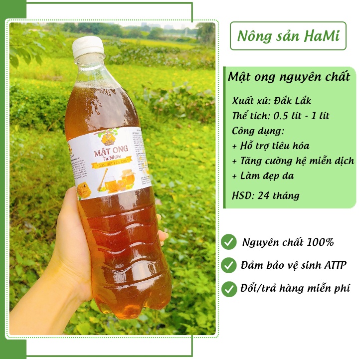 Mật ong nguyên chất HaMi 1 Lít giá rẻ, đặc sánh, thơm ngon nguyên chất 100% tự nhiên - HSD 2 năm