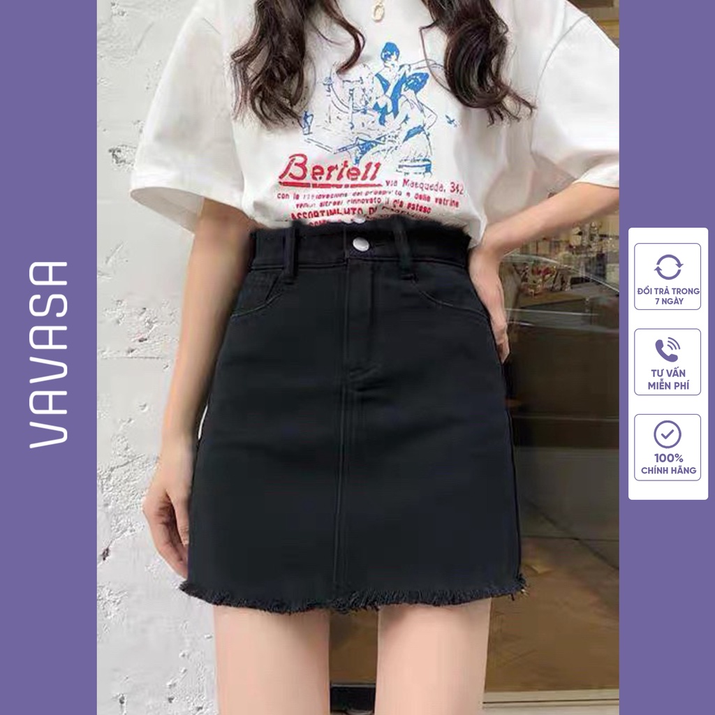 Chân váy Jeans ngắn chữ a lưng cao công sở bigsize VAVASA CV18