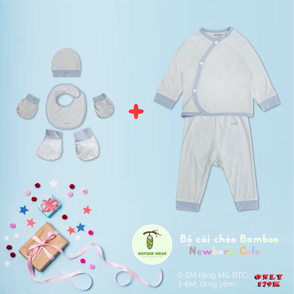 Bộ sơ sinh NATURE WEAR vải sợi tre cài chéo bamboo cotton mỏng hè Việt Nam