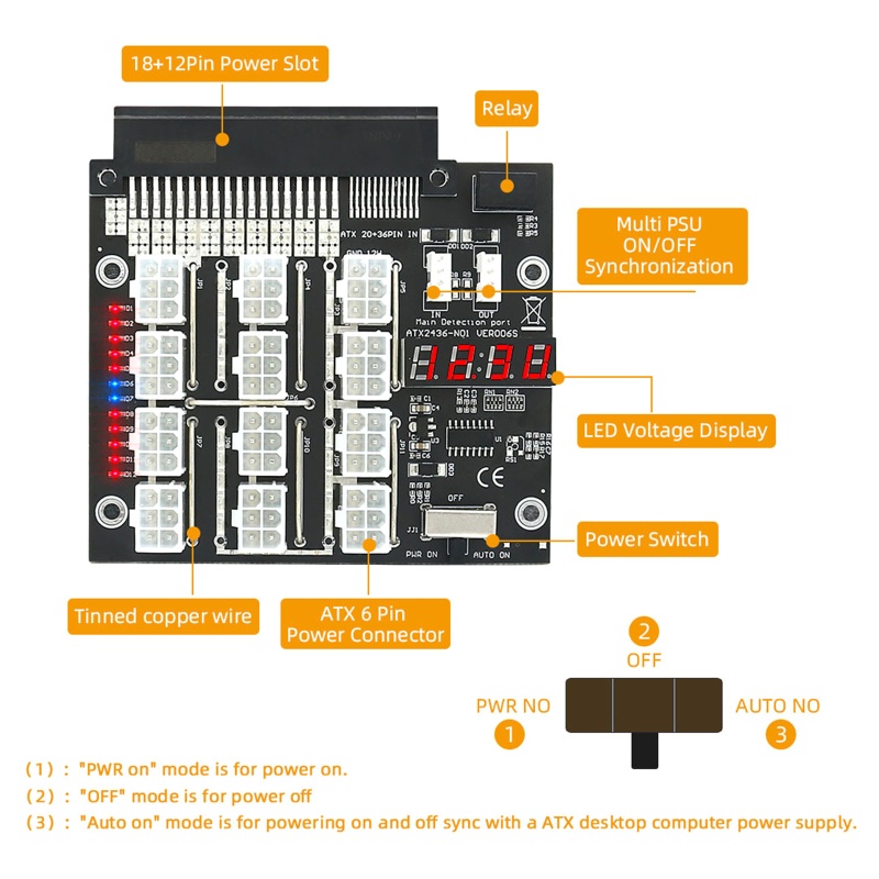 Mô Đun Nguồn 12 Cổng 6P Hiển Thị Đèn LED Dành Cho Máy Indell PSU Server