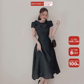 Bbstore's đầm gấm dự tiệc dáng váy xòe nơ cổ đi làm đi tiệc sang trọng - tk236