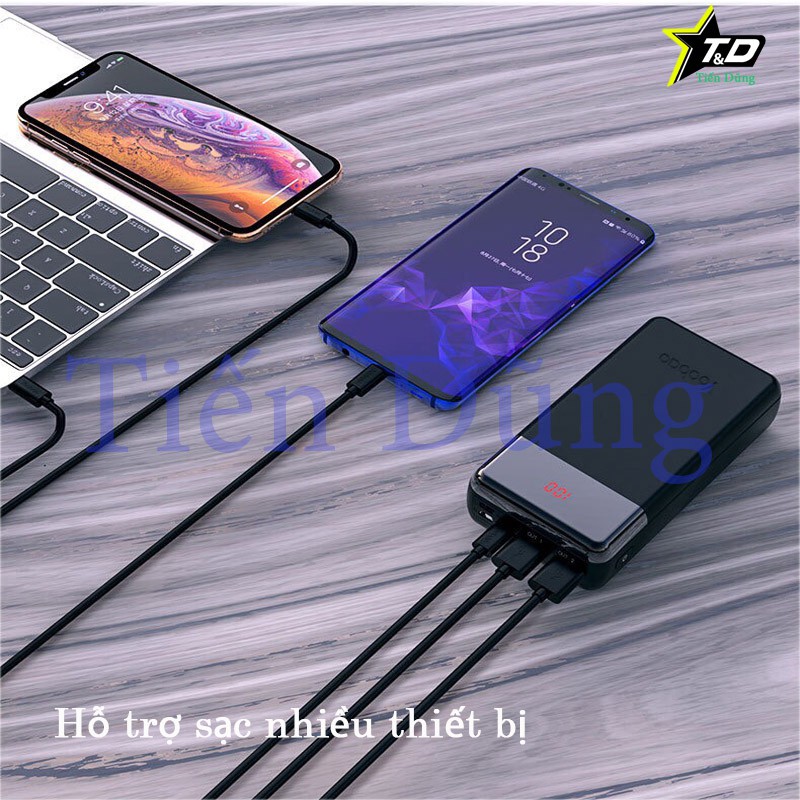 Pin sạc dự phòng 30.000mAh yoobao Công nghệ sạc nhanh 2 chiều PD3.0 (PPS) 18W; 3 cổng vào: micro- USB, Lightning, Type-C