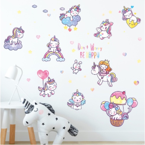 Decal giấy dán tường mẫu Kỳ Lân kẹo ngọt dễ thương cho bé