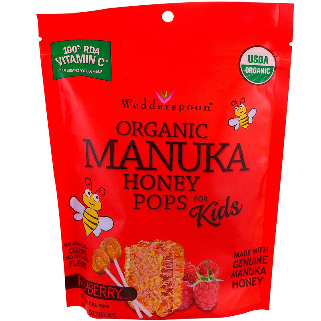 Kẹo Mút Hữu Cơ Từ Mật Ong Manuka Cho Trẻ Em, Wedderspoon Organic Manuka Honey Pops For Kids