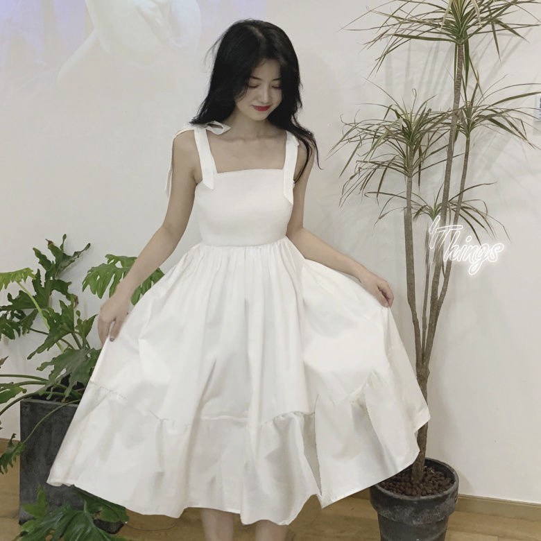 Đầm babydoll ulzzang trắng nữ 2 dây dáng dài LOKISO VD01 | BigBuy360 - bigbuy360.vn