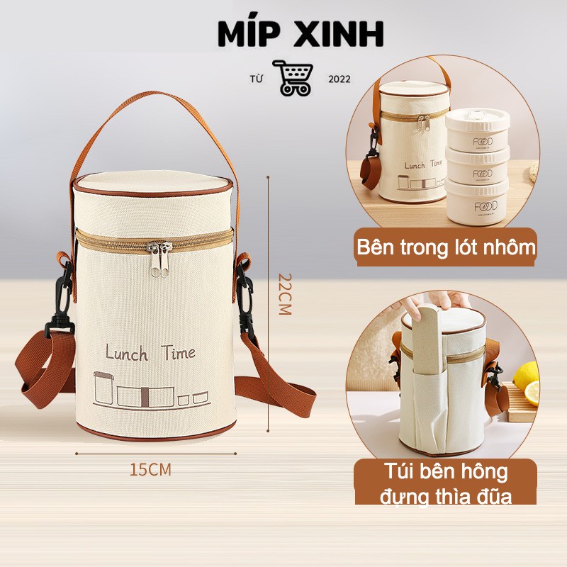Túi đựng cơm tròn lót nhôm LUNCH BE giữ nhiệt lên đến 3h, túi đựng cơm trưa văn phòng kiểu dáng thanh lịch