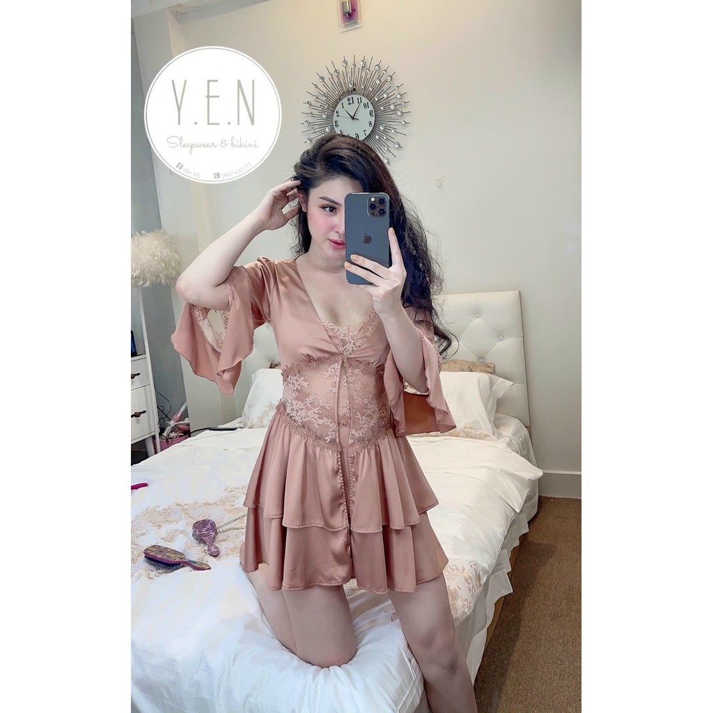 Váy ngủ hai dây lụa satin sexy cao cấp Đầm mặc nhà gợi cảm quyến rũ
