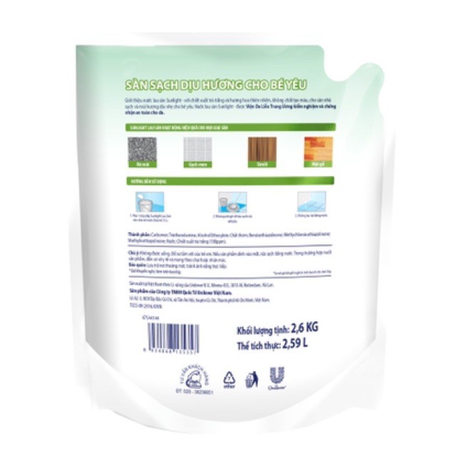 Nước lau sàn Sunlight Hương Hoa Thiên Nhiên, Sạch Dịu nhẹ - An toàn cho Da, túi 2.6kg màu trắng