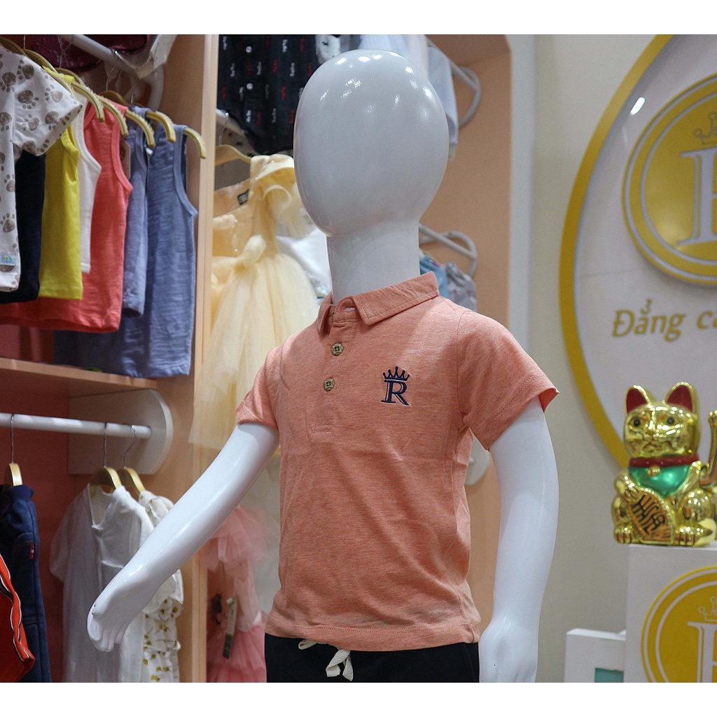Áo phông bé trai, áo thun trẻ em cao cấp cổ bẻ màu cam sủi vải thun cotton 100% thun xược cho Bé 5 21kg