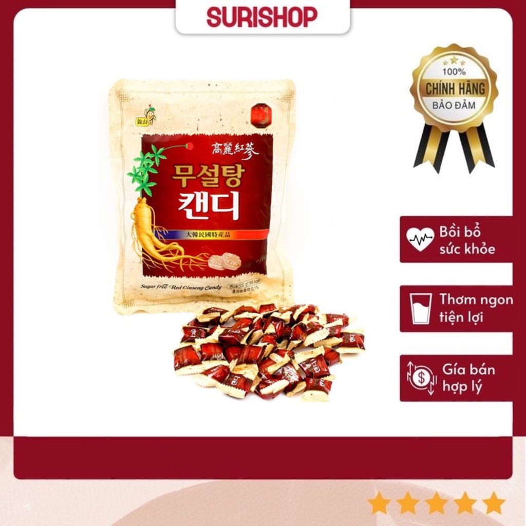 Kẹo Hồng Sâm Không Đường Koryo Food Bịch 300gr Cao Cấp Hàn Quốc Dành Cho Người Tiểu Đường
