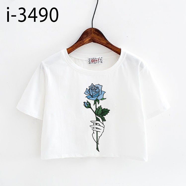 Áo Croptop Thun In Bông Hoa Hồng ATN3490