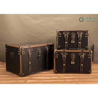 Rương gỗ cổ điển bọc da Vintage đinh tán có khóa RG-03