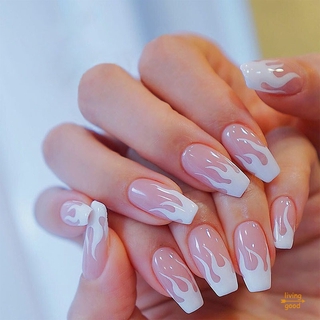 Set 24 Móng Tay Giả Họa Tiết Ngọn Lửa Màu Hồng