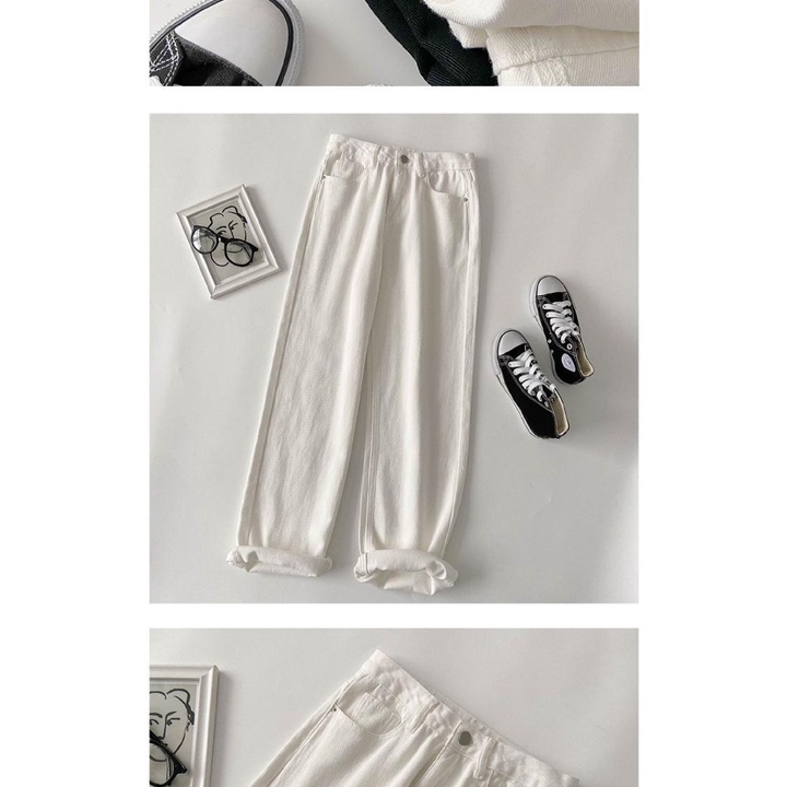 Quần Jean Lưng Cao Ống Suông Rộng Thời Trang Cho Nữ