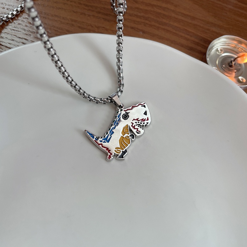 Hoạt Hình Vòng cổ Thép Titan Mặt Hình Khủng Long Nhỏ Dễ Thương