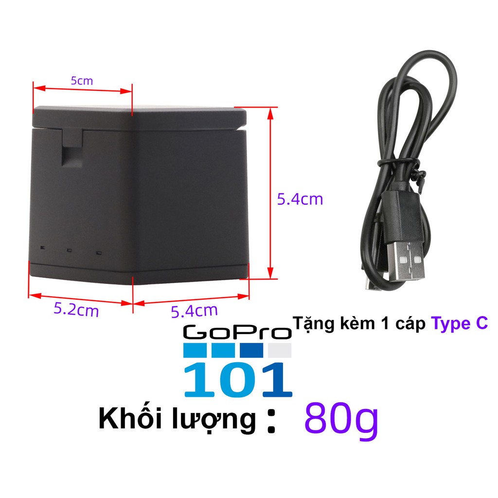 Dock sạc Go 9 3 pin OEM có nắp đậy - GoPro101 - inoxnamkim