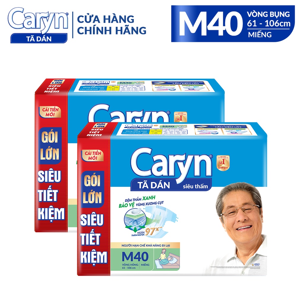 [Mã BMBAU300 giảm 7% đơn 499K] Combo 2 Tã Dán Người Lớn Caryn Siêu Thấm Size M - 40 Miếng Gói Siêu Tiết Kiệm