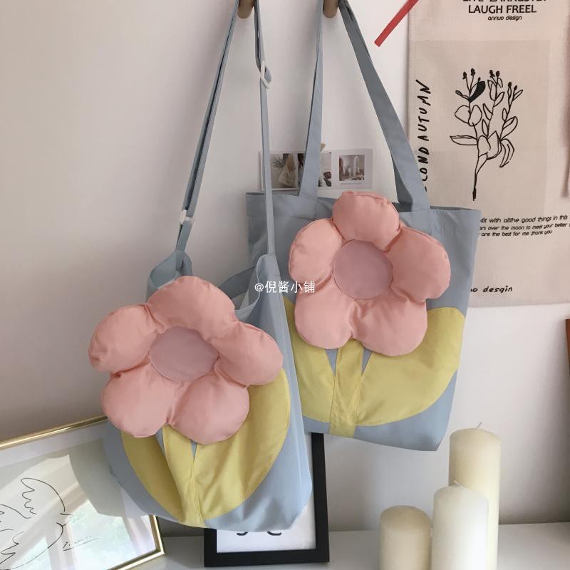 Túi đeo vai IELGY vải canvas cỡ lớn họa tiết hoa dễ thương thời trang