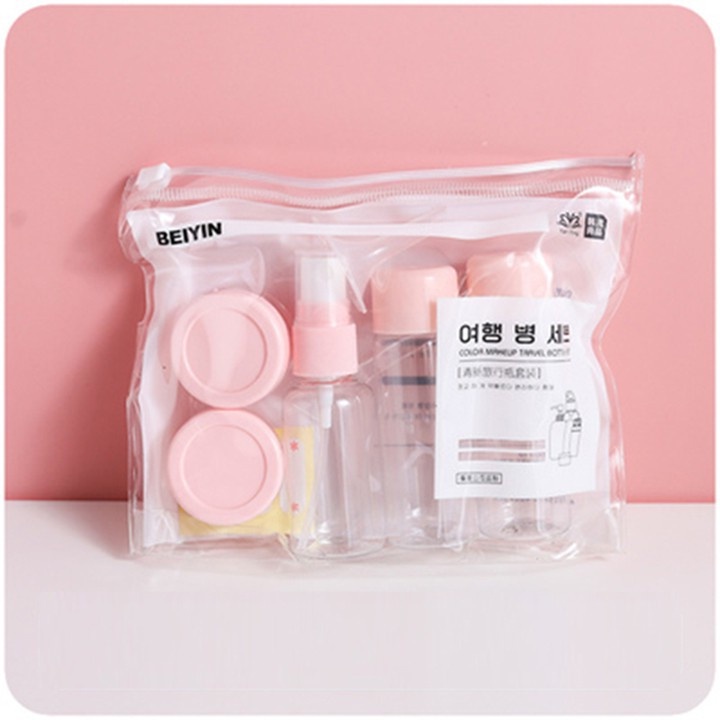 BỘ CHIẾC MỸ PHẨM HÀN QUỐC TIỆN DỤNG SET 5 LỌ - BỘ CHIẾT MỸ PHẨM MINI KÈM TÚI ZIP DU LỊCH SIÊU XINH