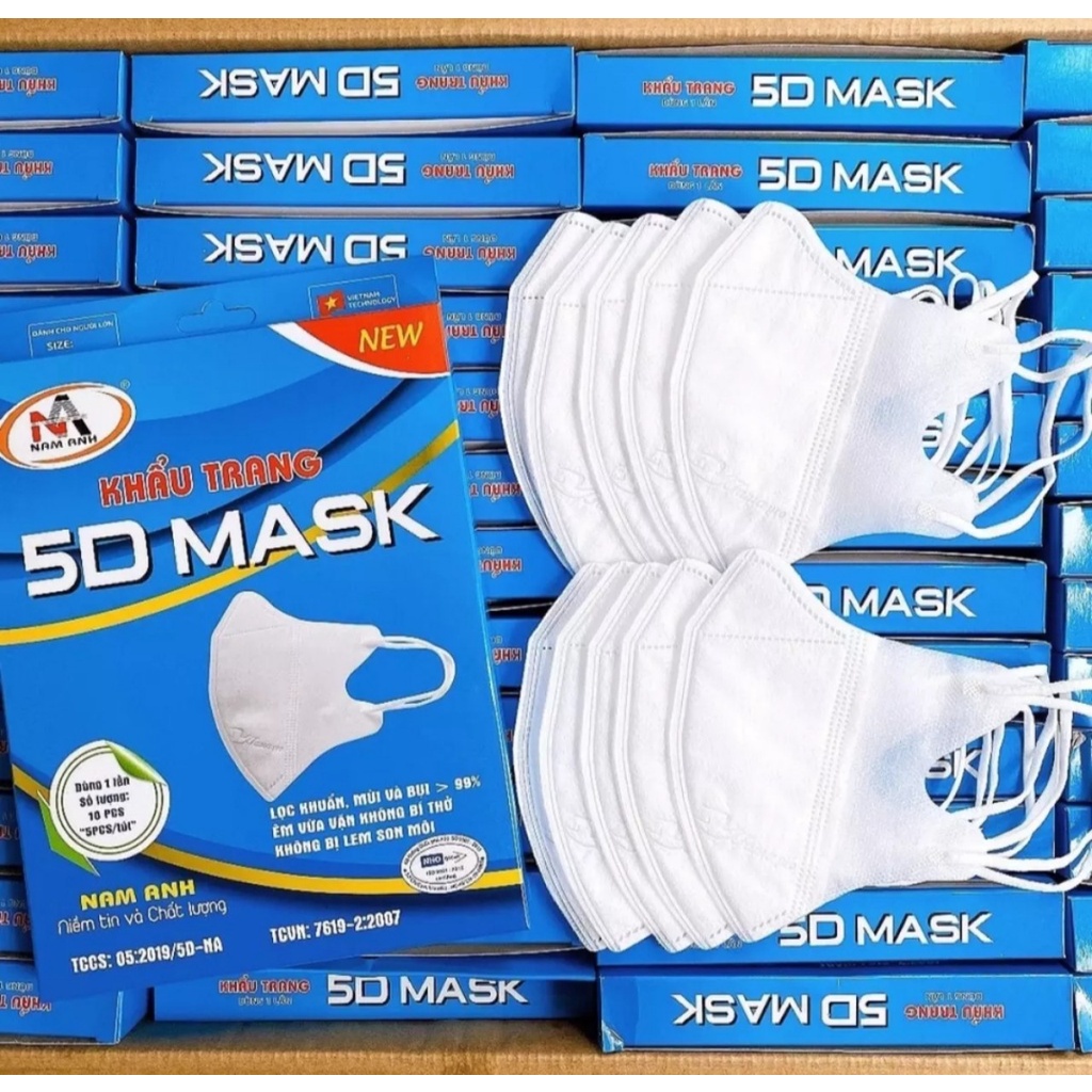 Hộp 10 cái khẩu trang 5D màu TRẮNG