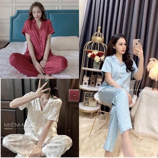 Đồ ngủ, bộ mặc nhà, bộ pijama lụa áo cộc tay quần dài chát liệu lụa gấm