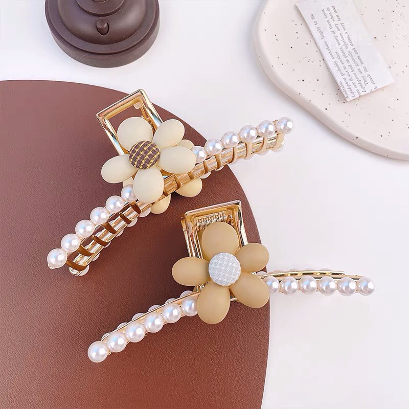 Kẹp tóc Hàn Quốc đính đá ngọc Cặp tóc càng cua kim loại siêu nhẹ gấu tim hoa thời trang cho nữ xinh sang chảnh Aikimo KG